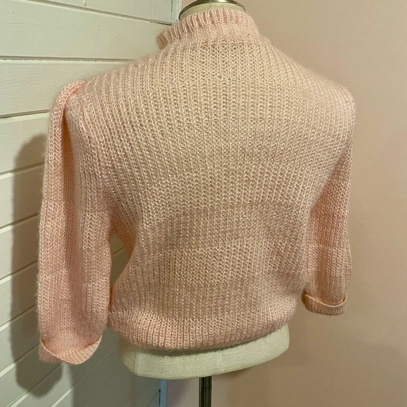 Soft Vintage 80s Pale Pink Sweater, Ruffled Collar, Size Small - Picture 6 of 6